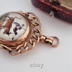 Antique 9ct Rose Gold Essex Crystal Compass Spinner Pendant 1891 Fob Chain