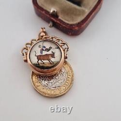 Antique 9ct Rose Gold Essex Crystal Compass Spinner Pendant 1891 Fob Chain