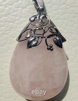 Antique Arts & Crafts Amy Sandheim Style Silver Pink Quartz Pendant