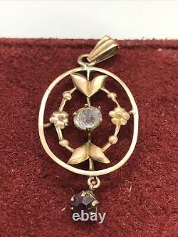 Antique Edwardian 9CT Rose Gold Purple & Clear Stone Paste Pendant