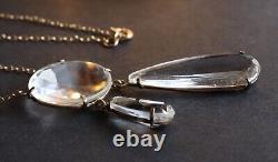 Antique Edwardian 9ct 375 Rose Gold Rock Crystal Negligee Double Drop Necklace