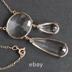 Antique Edwardian 9ct 375 Rose Gold Rock Crystal Negligee Double Drop Necklace