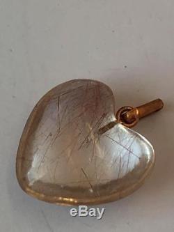 Antique Edwardian Gold & Rose Quartz Heart Pendant C. 1910