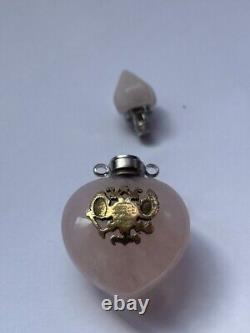 Antique Imperial Silver Fabergé Rose Quartz Gild Bottle Necklace 20th Century