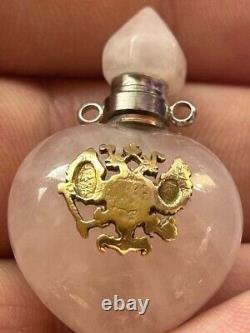 Antique Imperial Silver Fabergé Rose Quartz Gild Bottle Necklace 20th Century