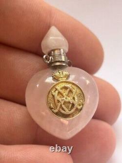 Antique Imperial Silver Fabergé Rose Quartz Gild Bottle Necklace 20th Century