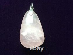 Antique Rose Quartz and Silver Pendant Necklace, large free form Scottish crystal