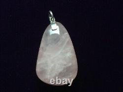 Antique Rose Quartz and Silver Pendant Necklace, large free form Scottish crystal