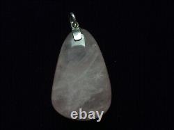 Antique Rose Quartz and Silver Pendant Necklace, large free form Scottish crystal