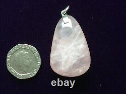 Antique Rose Quartz and Silver Pendant Necklace, large free form Scottish crystal