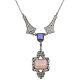 Antique Sterling Silver Rose Quartz, Blue Chalcedony, Marcasite Pendant Necklace