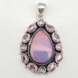 Aurora Opal Rose Quartz Cluster Pendant Pink Closed Back 2 Sterling Silver