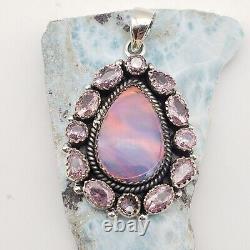 Aurora Opal Rose Quartz Cluster Pendant Pink Closed Back 2 Sterling Silver