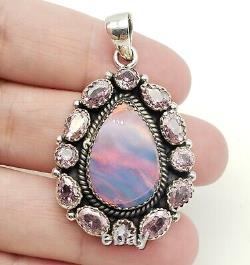 Aurora Opal Rose Quartz Cluster Pendant Pink Closed Back 2 Sterling Silver