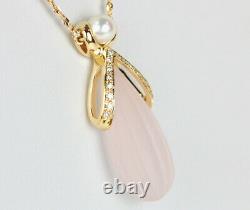 Auth 18K Yellow Gold Rose Quartz Pendant Necklace Free shipping#14877