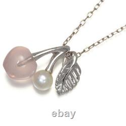 Auth MIKIMOTO Necklace Rose Quartz Akoya Pearl 5.0mm Leaf 18K 750 White Gold