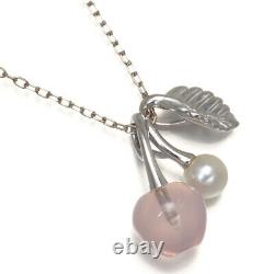 Auth MIKIMOTO Necklace Rose Quartz Akoya Pearl 5.0mm Leaf 18K 750 White Gold