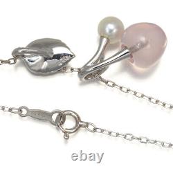 Auth MIKIMOTO Necklace Rose Quartz Akoya Pearl 5.0mm Leaf 18K 750 White Gold