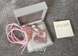 Authentic LALIQUE Rose Pink Color Heart Coeur Crystal Pendant Necklace NIB