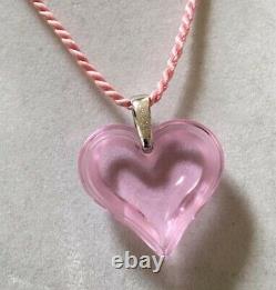 Authentic LALIQUE Rose Pink Color Heart Coeur Crystal Pendant Necklace NIB