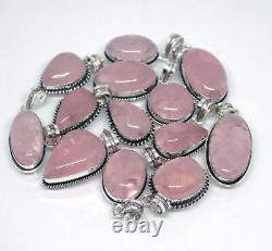 Awesome Sale 50 PCs Lot Natural Rose Quartz Gemstone Silver Plated Pendants