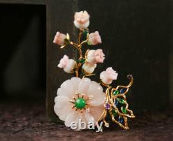 B12 Pendant Blossom Branch Rose Quartz And Butterfly Gold Plated