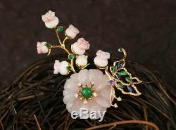 B12 Pendant Blossom Branch Rose Quartz and Butterfly Gold Plated
