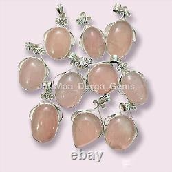 BIG Lot Natural Rose Quartz Gemstone Silver Plated Necklace Collet Pendant P100