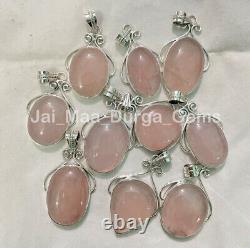 BIG Lot Natural Rose Quartz Gemstone Silver Plated Necklace Collet Pendant P100