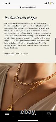 BNWT Monica Vinader Rose Quartz Pendant Necklace in 18K Rose Gold Vermeil