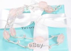 BOXED Tiffany & Co Silver Pink Rose Quartz Stone Twirl Pendant Necklace Twist