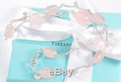 BOXED Tiffany & Co Silver Pink Rose Quartz Stone Twirl Pendant Necklace Twist