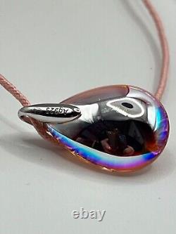 Baccarat Paris Fleurs de Psydélic Rose Teardrop Pendant Necklace Silver 925 Rare