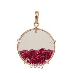 Baguette Ruby Crystal Quartz Rose Gold Plated Pendant 925 Sterling Silver HG