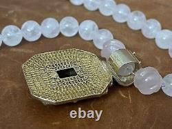 Barbara Garwood Gold Over 925 Filigree Enamel Onyx Pendant Rose Quartz Necklace