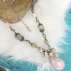 Barse Rose Quartz Sterling Silver Pendant Turquoise Gemstone Chain Necklace 18