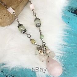 Barse Rose Quartz Sterling Silver Pendant Turquoise Gemstone Chain Necklace 18