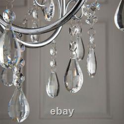 Bathroom Ceiling Pendant Light Chrome & Crystal IP44 5 Bulb Hanging Lamp Rose