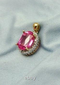 Beautiful 10K Karat Two Tone Gold Rose Crystal Charm Pendant with Diamonds