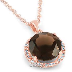 Beautiful 18ct Rose Gold 0.11ct Diamond Smoky Quartz Gemstone Pendant Necklace