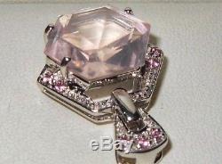 Beautiful Gems TV 9ct White Gold Huge Rose Quartz & Pink Sapphire Pendant 6.7g