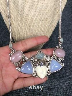 Beautiful Sajen sterling silver 925 rose quartz face necklace