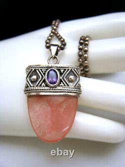 Beautiful Sterling Silver Rose Quartz Amethyst Pendant Ball Chain Necklace