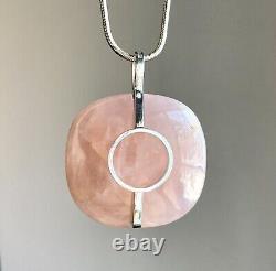 Bertel Gardberg Attributed Sterling Silver Rose Quartz Pendant Rionore 1971 MCM