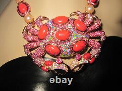 Betsey Johnson Boat House Lg Crab Rose Gold Bling Faux Pearl Statement Necklace