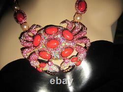 Betsey Johnson Boat House Lg Crab Rose Gold Bling Faux Pearl Statement Necklace