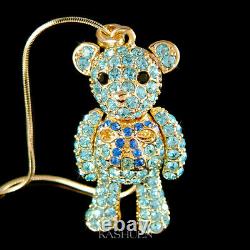 Big 3D Gold Movable Blue Teddy Bear made with Swarovski Crystal Animal Necklace