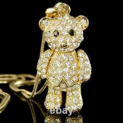 Big 3D Gold Movable Teddy Bear made with Swarovski Crystal Cute Animal Necklace