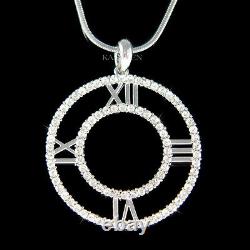 Big Roman Numeral Clock Face Round Circle made with Swarovski Crystal Necklace