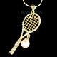 Big Tennis Racket made with Swarovski Crystal Pearl Ball Racquet Gold T Necklace